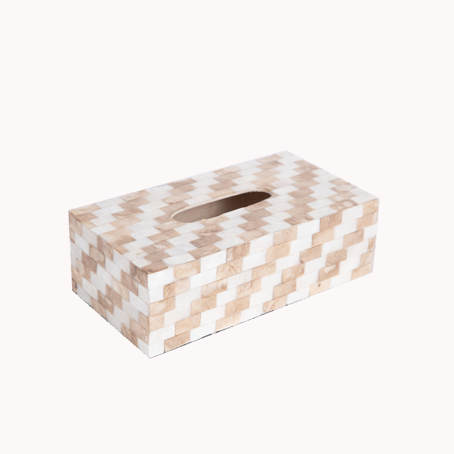 Tissue Box Holder - Gold/White Check