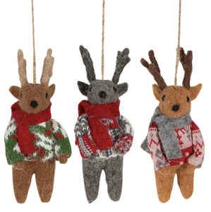 Tres Amigos Felt Reindeer Decorations - Set of 3