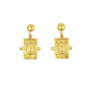 Tyche Engraved Gold Drop Studs