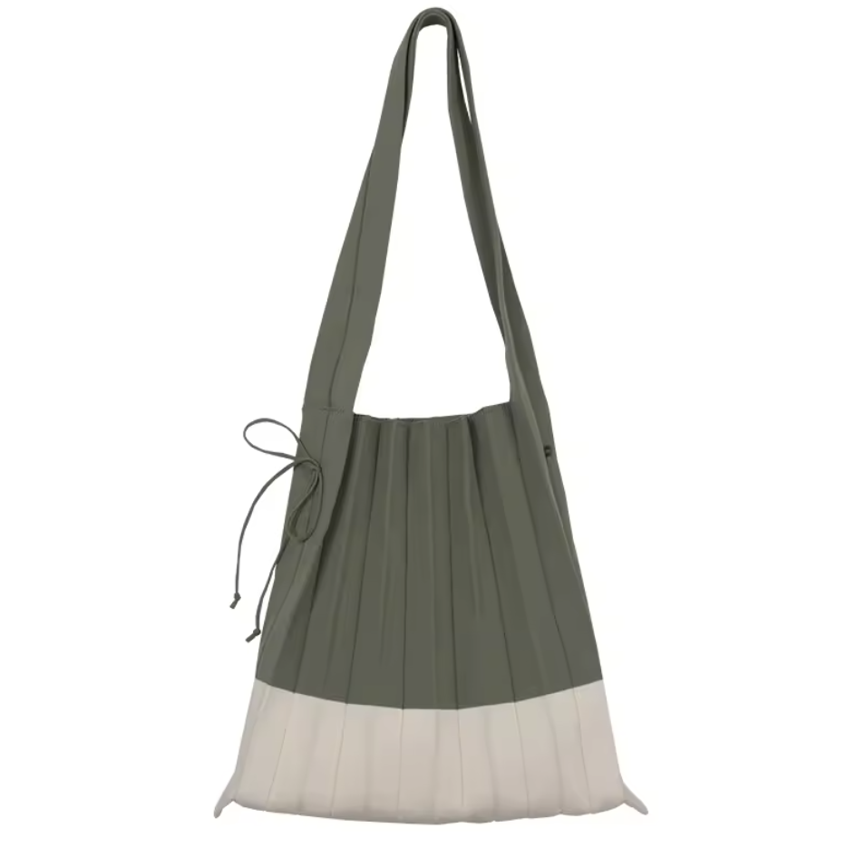 Block Colour Pleated Fold Up Tote - Khaki/Taupe