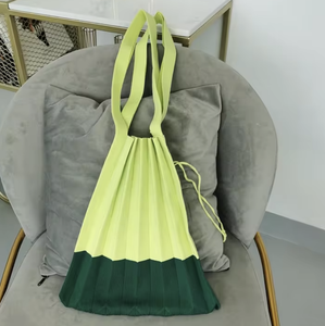 Block Colour Pleated Fold Up Tote - Lime/Green