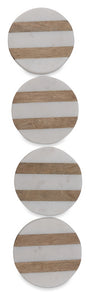 Stripe Round Wood/Marble Coasters Set of 4