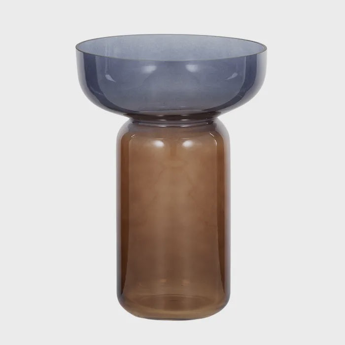 Asta Glass Footed Vase 20x28cm Navy/Tan