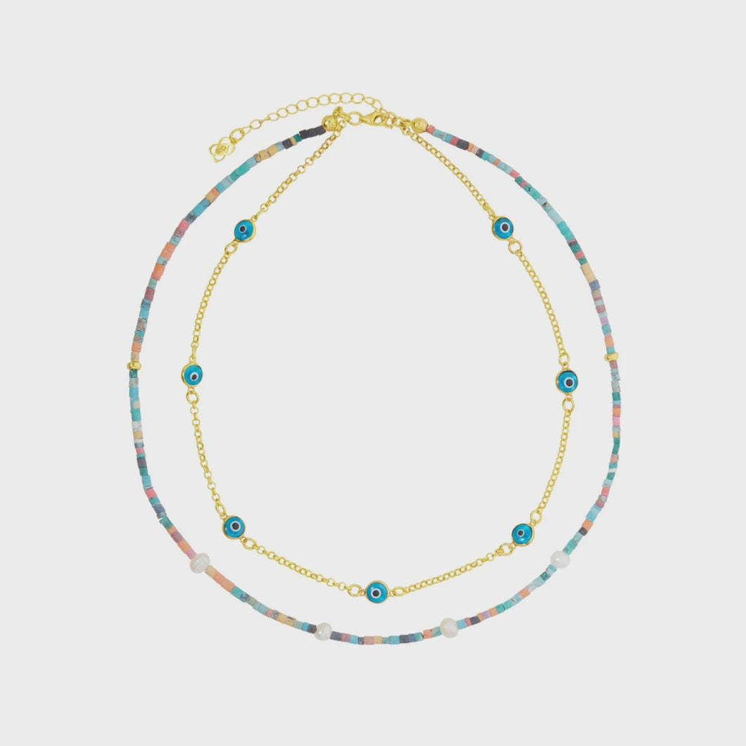 Ayse Evil Eye Beaded Double Necklace