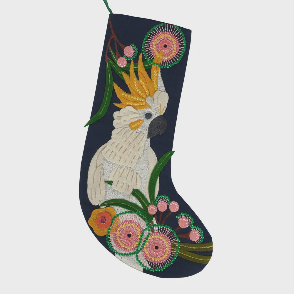 Cockatoo Embroidered Stocking