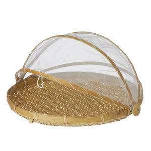 Collapsible Mesh Food Cover w/Bamboo Tray
