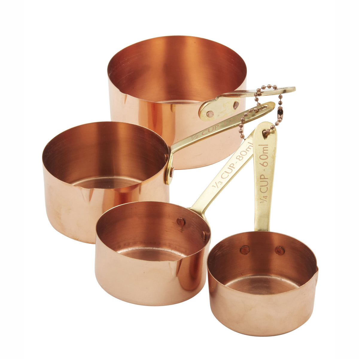 Copper Measuring Cups w/Brass Handles 4pc – Made on Earth