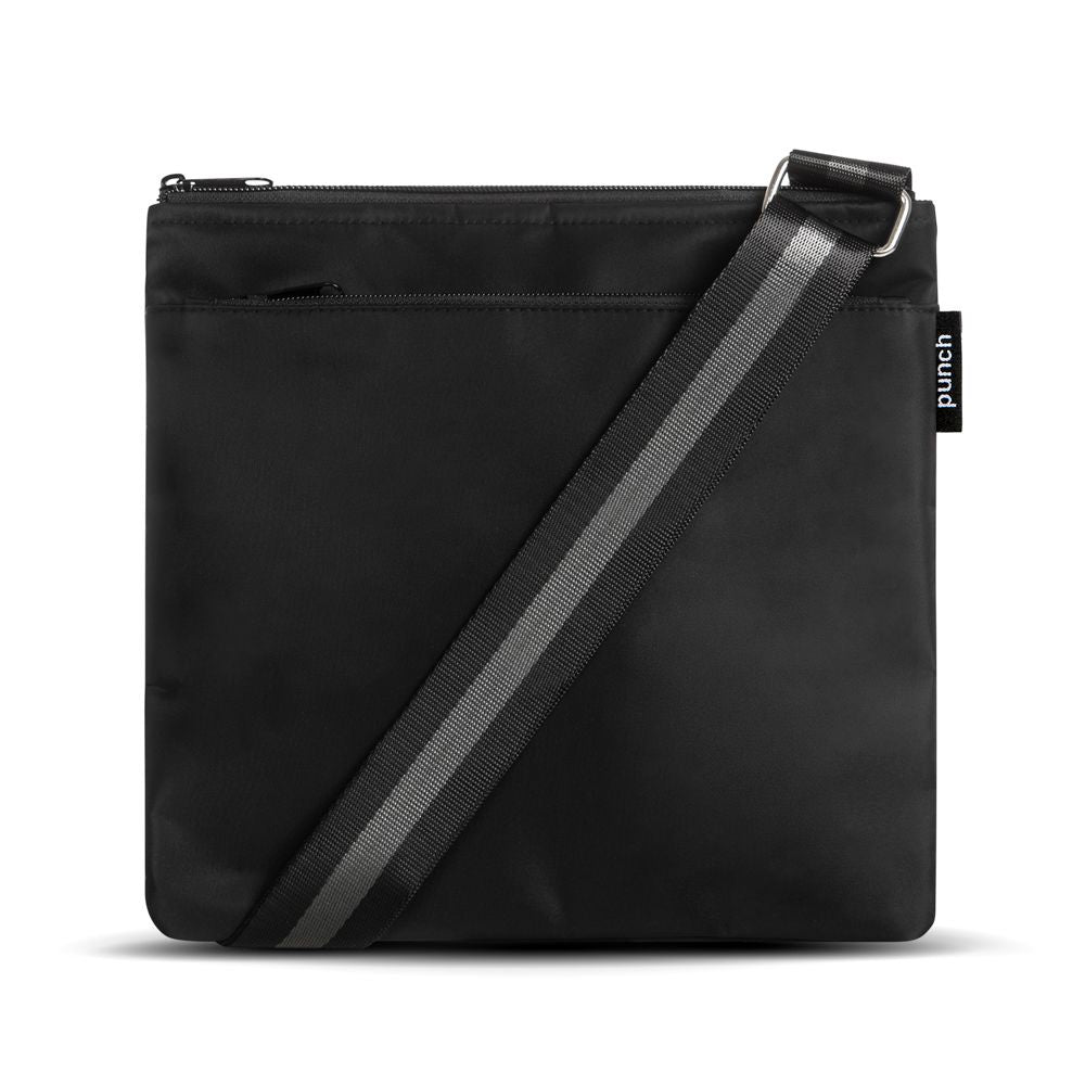 Nylon Large Flat Cross Body Bag - Black