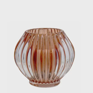 Ridged Glass Tealight Holder Round- Terracotta